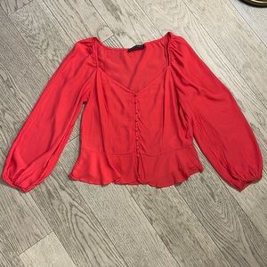 Abercrombie & Fitch Long Sleeve Watermelon Red Blouse Top Size Large L